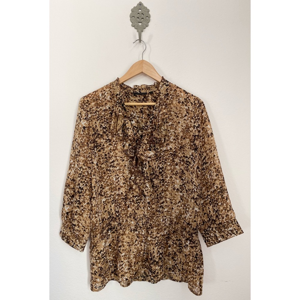 Semantiks • 100% Silk Printed Ruffle Sheer Blouse